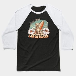 Retro Style Surfing Labrador T-Shirt – Honolulu Hawaii Beach Dog Lovers Design and Artwork Baseball T-Shirt